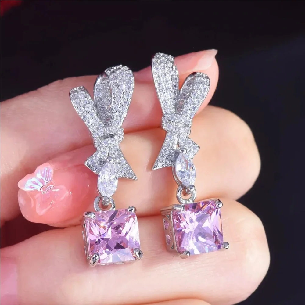 NEW Pink Bow Square Drop Luxury - Picture 2 of 2